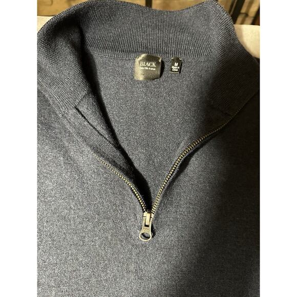 Saks Fifth Avenue Black Label Wool Woman Quarter 1/4 Zip‎ Sweater Size Med Navy - Picture 2 of 8